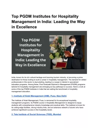 Top PGDM Institutes for Hospitality Management in India_ Leading the Way in Excellence