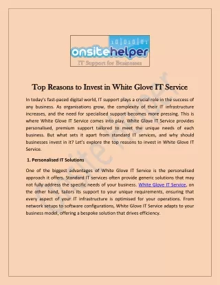 Top Reasons to Invest in White Glove IT Service