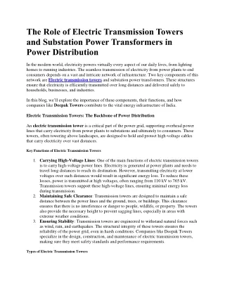 The Role of Electric Transmission Towers