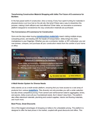 Transforming Construction Material Shopping with Istika The Future of E-commerce for Builders