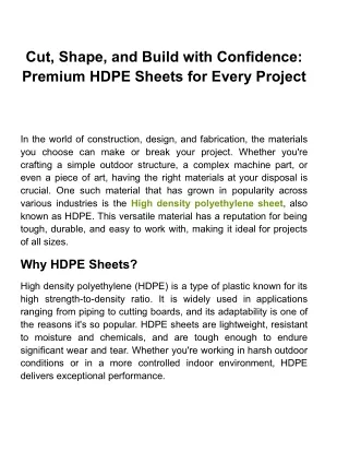 HDPE Sheets: The Perfect Solution for Industrial Applications