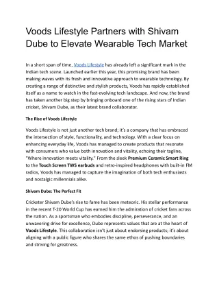 Voods Lifestyle Partners with Shivam Dube to Elevate Wearable Tech Market