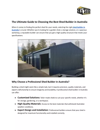 The Ultimate Guide to Choosing the Best Shed Builder in Australia