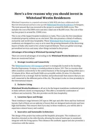 Here’s a few reasons why you should invest in Whiteland Westin Residences