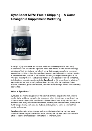 "SynaBoost NEW Offer: Free Bottle   Shipping—Limited Time!"
