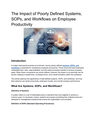 The Impact of Poorly Defined Systems, SOPs, and Workflows on Employee Productivity