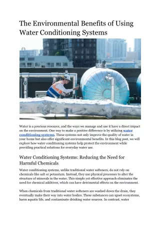 The Environmental Benefits of Using Water Conditioning Systems