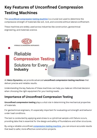 Key Features of Unconfined Compression Testing Machines