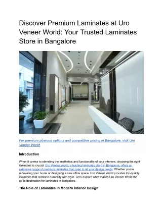 Discover Premium Laminates at Uro Veneer World_ Your Trusted Laminates Store in Bangalore