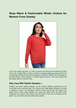 Shop Warm & Fashionable Winter Clothes for Women From Onesky