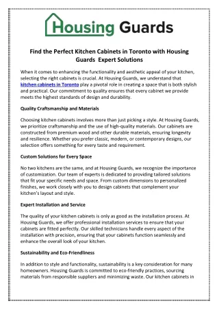 Find the Perfect Kitchen Cabinets in Toronto with Housing Guards  Expert Solutio