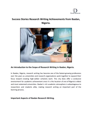 Success Stories Research Writing Achievements from Ibadan, Nigeria