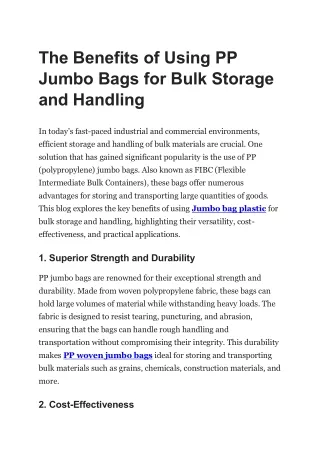 The Benefits of Using PP Jumbo Bags for Bulk Storage and Handling (1)