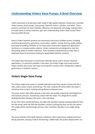 Understanding Vickers Vane Pumps A Brief Overview