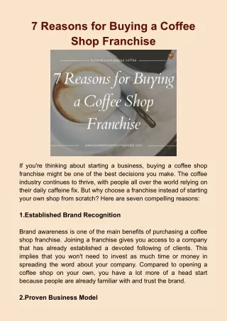 7 Reasons for Buying a Coffee Shop Franchise