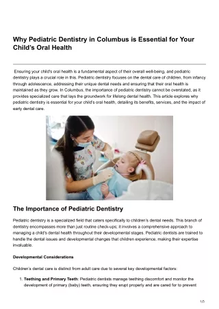 Why Pediatric Dentistry in Columbus is Essential for Your Childs Oral Health