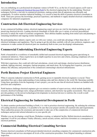 Obtain Seamless Industrial Building with Premier Electrical Consultants in Perth