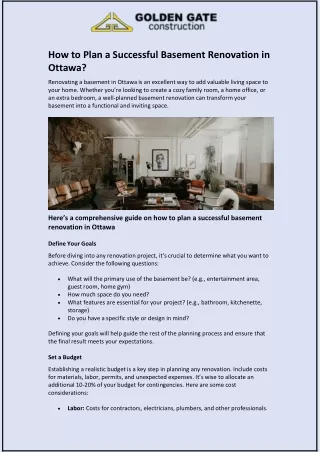 How to Plan a Successful Basement Renovation in Ottawa?