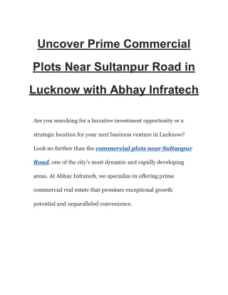 Uncover Prime Commercial Plots Near Sultanpur Road in Lucknow with Abhay Infratech