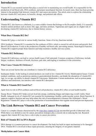 What You Should Know about Vitamin B12 and Cancer Prevention