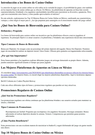Top 10 Mejores Bonos de Casino Online en México