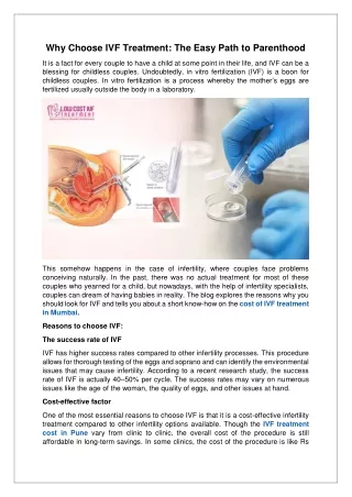 Why Choose IVF Treatment The Easy Path to Parenthood