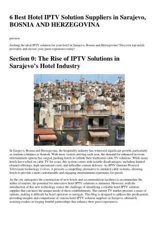 6 Best Hotel IPTV Solution Suppliers in Sarajevo, BOSNIA AND HERZEGOVINA