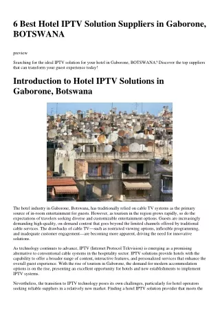 6 Best Hotel IPTV Solution Suppliers in Gaborone, BOTSWANA