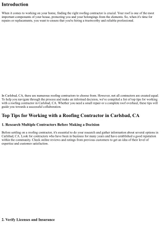 Top Tips for Working with a Roofing Contractor in Carlsbad, CA