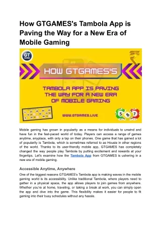 How GTGAMES's Tambola App is Paving the Way for a New Era of Mobile Gaming