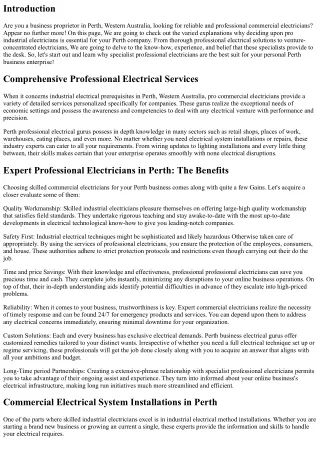 Why Decide on Pro Business Electricians to your Perth Business?