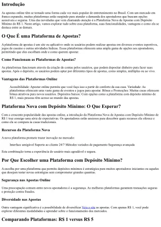 Plataforma Nova de Apostas com Depósito Mínimo de R$ 1