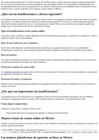 Bonificaciones y Ofertas Especiales: Los Mejores Casinos Online en México