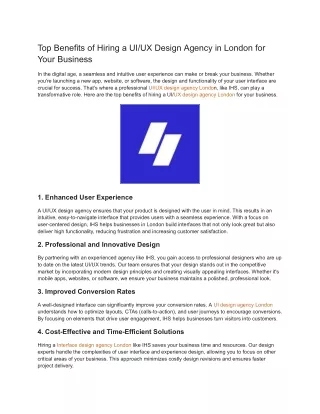 Top Benefits of Hiring a UI_UX Design Agency in London for Your Business