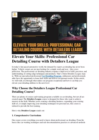 Professional Car Detailing: Advanced Training by Detailers League