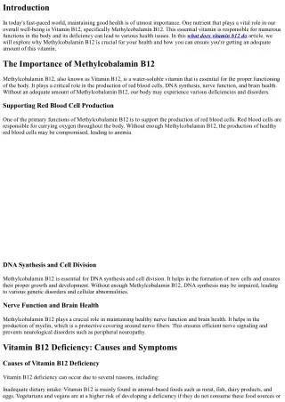 Why Methylcobalamin B12 is Essential for Your Health