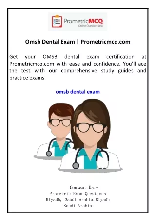 Omsb Dental Exam Prometricmcq.com