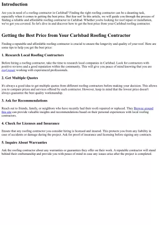 Getting the Best Price from Your Carlsbad Roofing Contractor
