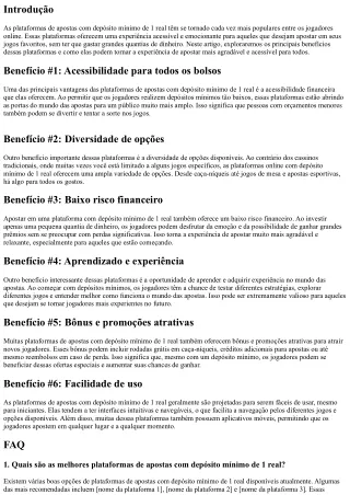 Principais Benefícios das Plataformas de Apostas com Depósito Mínimo de 1 Real