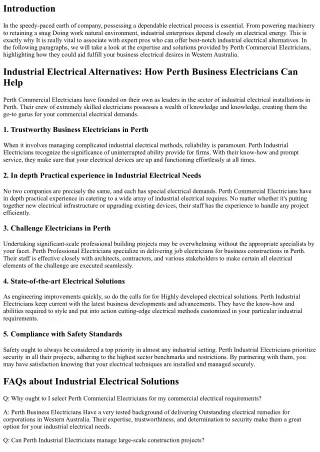 Industrial Electrical Answers: How Perth Commercial Electricians May also help