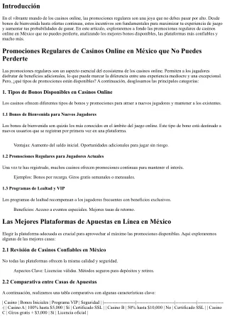 Promociones Regulares de Casinos Online en México que No Puedes Perderte