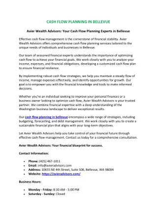 Cash Flow Planning in Bellevue | Avier Wealth Advisors