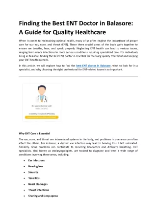 best ent doctor in balasore