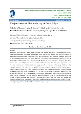 The prevalence of HBV in the city of Zawia, Libya