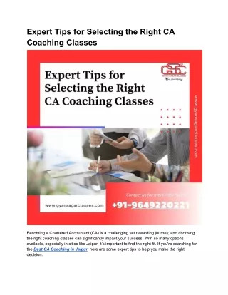 Expert Tips for Selecting the Right CA Coaching Classes