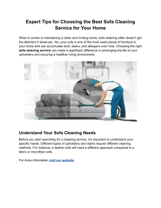 Expert Tips for Choosing the Best Sofa Cleaning Service for Your Home