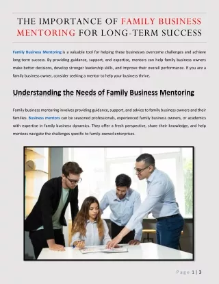 The Importance of Family Business Mentoring for Long-Term Success