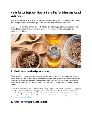 Herbs for Lasting Love: Natural Remedies for Enhancing Sexual Endurance