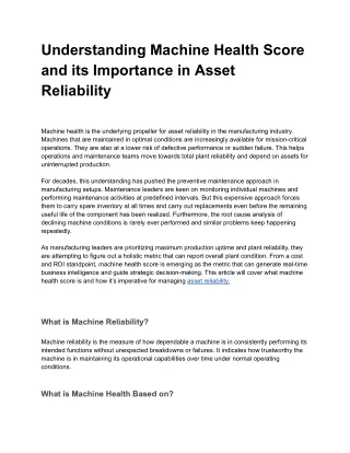 Understanding Machine Health Score and its Importance in Asset Reliability
