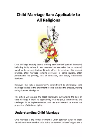 Child Marriage Ban-Applicable to All Religions